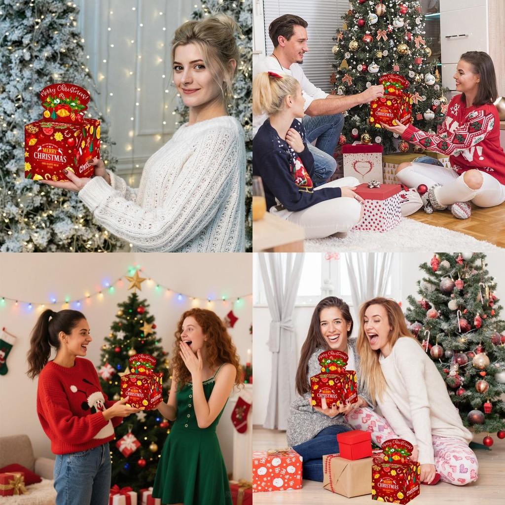 Christmas Gifts Red Box Decorative Paper Material Party Holiday Celebrations