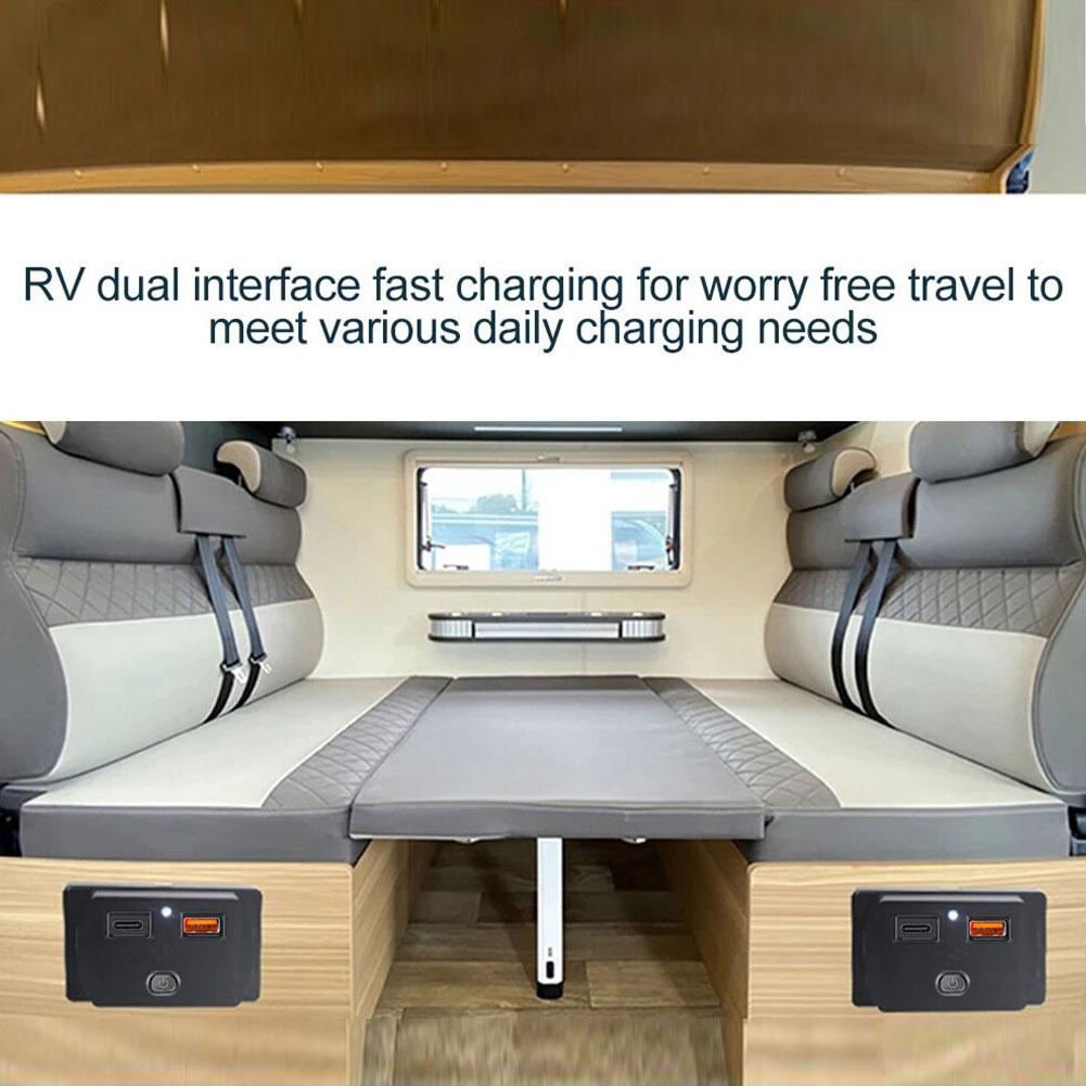 12V 24V PD Typ C QC 3.0 USB-Schnellladegerät mit Schalter, LED-Licht, Steckdose, Schnellladung für Auto, Motorrad, Wohnmobil, Boot