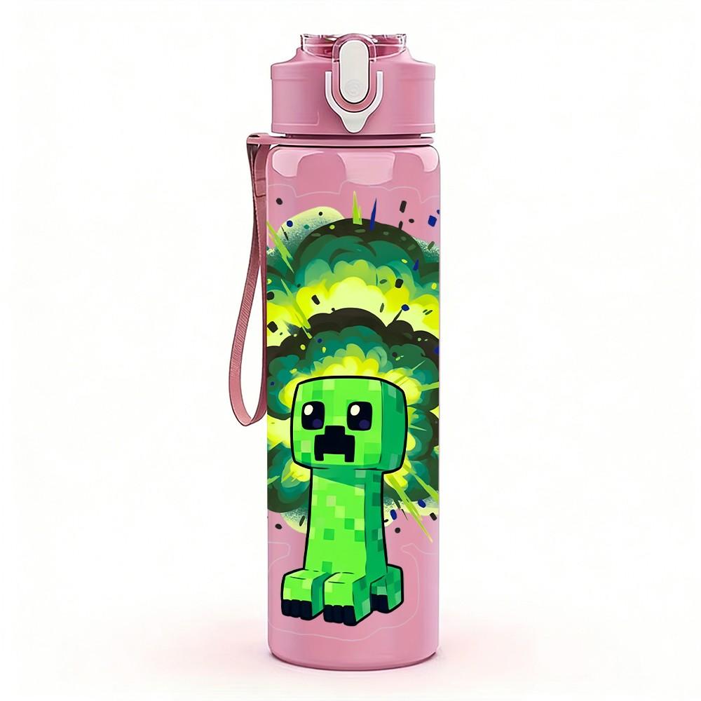 1PC Green Slime Monster Splash Cartoon 750ml Color Plastic Sports Water Bottle Leakproof Flip Straw Lid Suitable for Sports Office Home Use
