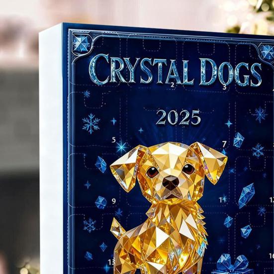 Adventní kalendář pro psy z umělého křišťálu 2025 24denní odpočítávací krabička s roztomilými akrylovými figurkami štěňat, vánoční stromová dekorace pro milovníky psů