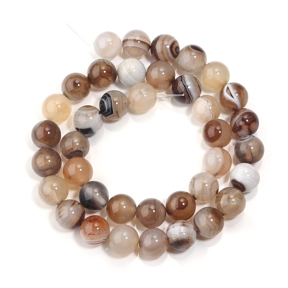 Natural Stone Beads Light Brown Stripe Agate Round Loose Bead For Jewelry Making DIY Bracelet Necklace Accessories 4/6/8/10/12mm