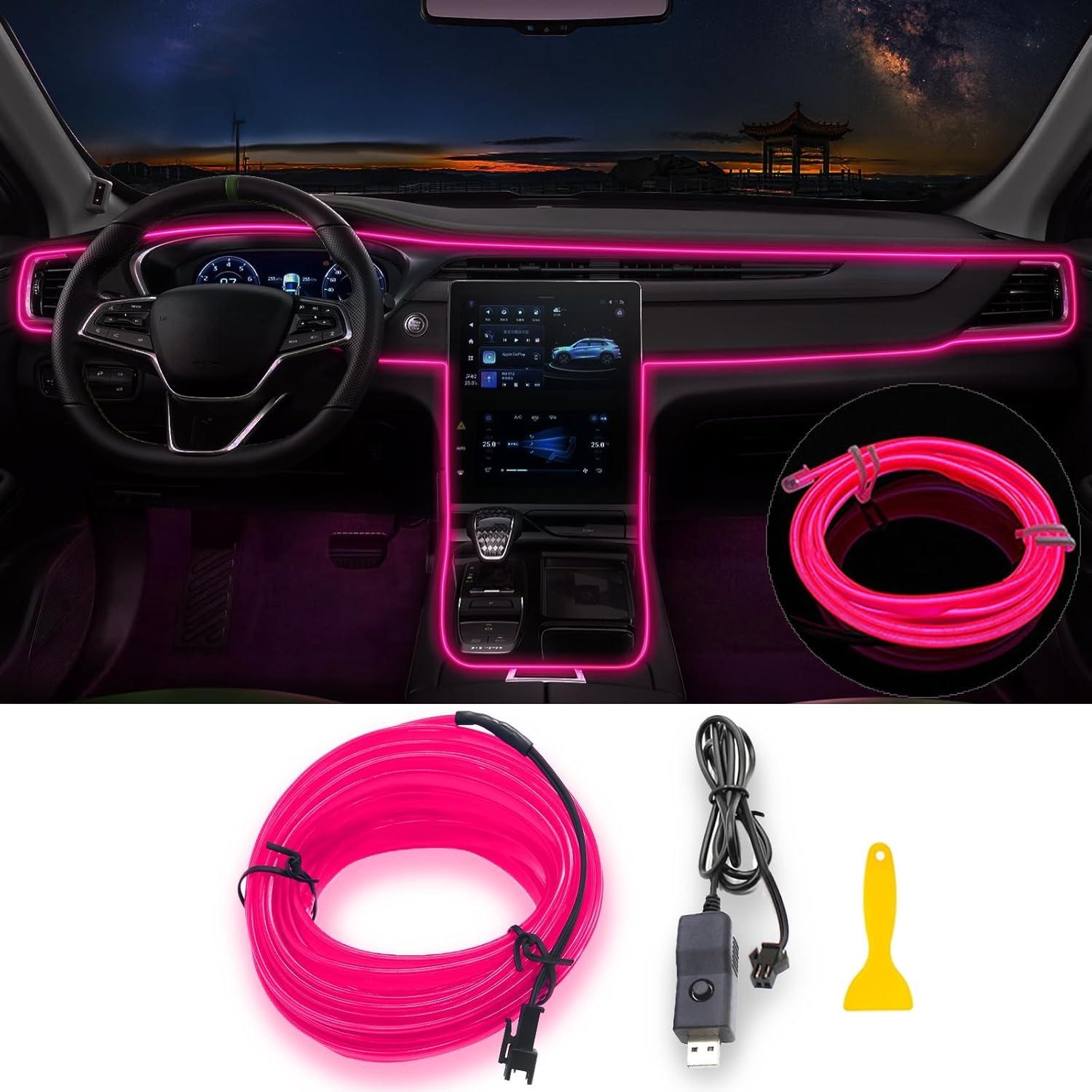 

New Interior Car LED Strip Lights, 196.85inch USB Neon Ambient Lighting Kits with Switch for Car Inside Decorations No Noise розовый