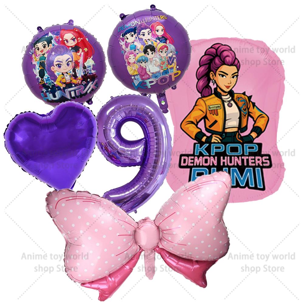 K-pop Demon Hunters Balloons Birthday Party Decoration Number 1-10 Baloon Set Kids Girls Korean Group Globals MIRA RUMI ZOEY Round Sensory Compression