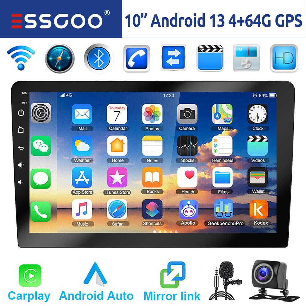 ESSGOO 7"/9"/10“ 2 DIN Android 13 4+64G Car Stereo Carplay Android Auto GPS Navigation Bluetooth FM RDS Radio WIFI Touchscreen