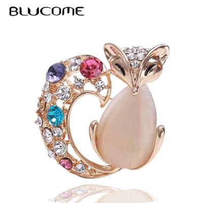 Schöne Farbe Schwanz Fuchs Form Broschen Emaille Kristall Schmuck Kleidung Zubehör Männer Frauen Anzug Anstecknadeln