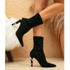 Autumn Winter Faux Suede Crystal Rhinestones Black Women Ankle Boots Elegant Pointed Toe Stiletto High Heels Short Boots Shoes