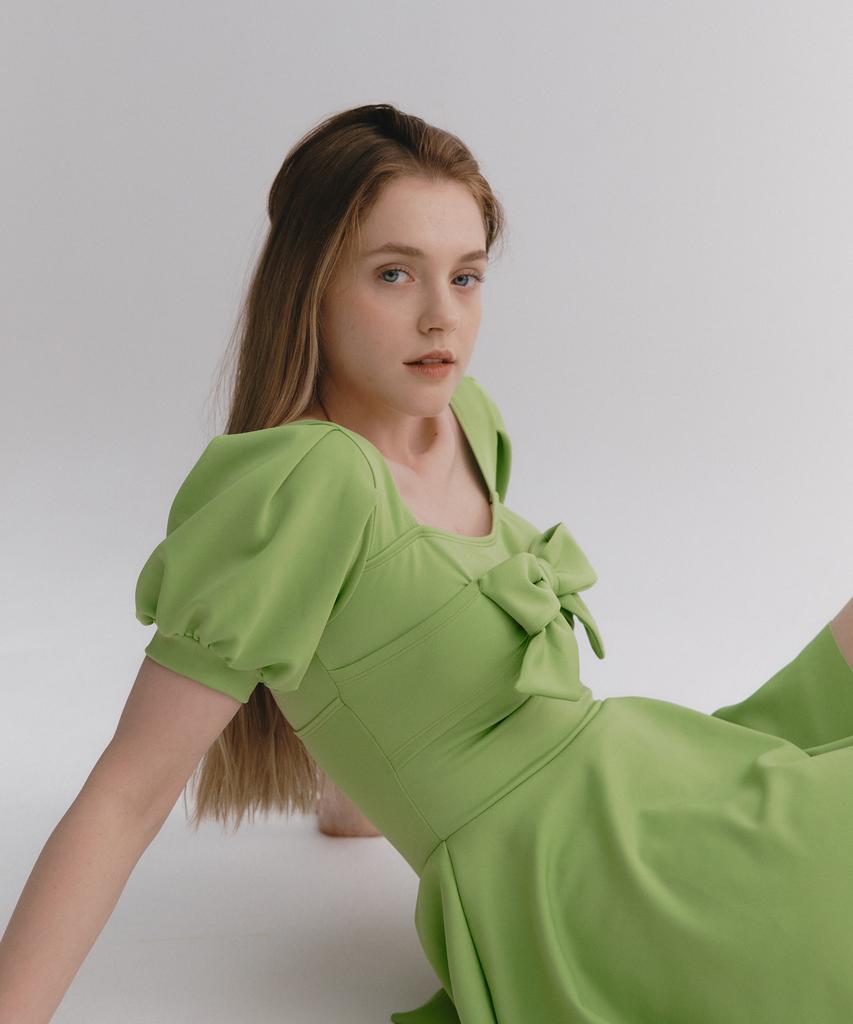 Soltipeullawo Union Ribbon Balloon Dress Olive