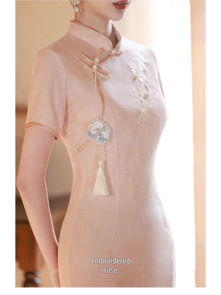 2025 Pink Petite Summer Cheongsam: Modern Chinese Engagement Dress for Young Girls