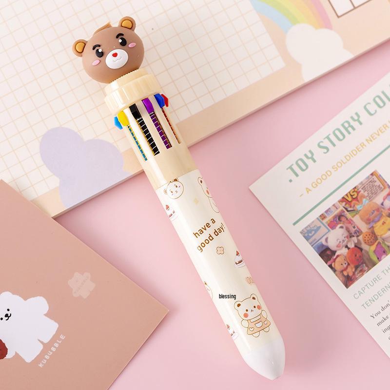 Little Bear 10-Color Press-Type Ballpoint Pen for Students and Journaling