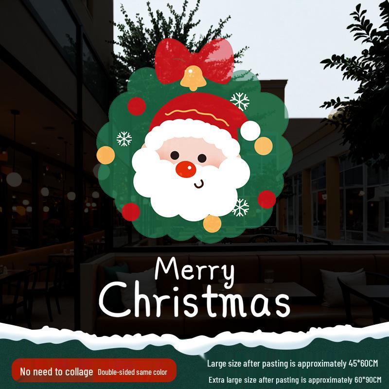 Christmas Santa Claus Window Cling Sticker - Mall Decor Scene, Static Glass Sticker for Door and Window