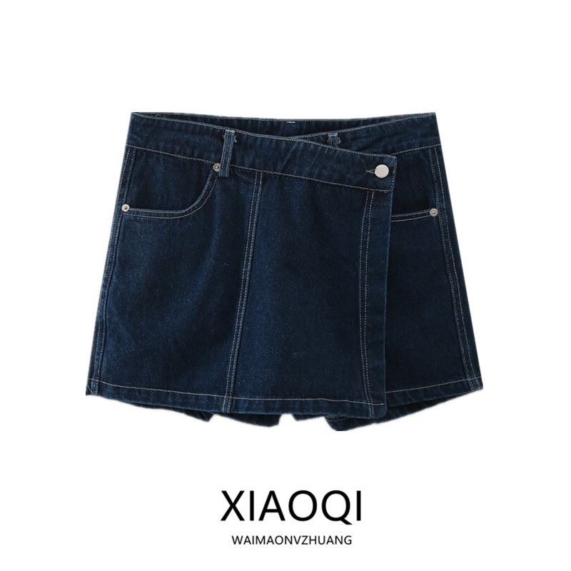 Fashion Style 2024 Spring and Summer New Women's Stylish Double Breasted Skirt Retro Blue Denim Skirted Leggings 6164068