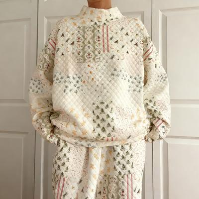 Women's Fashionable Printed Long Sleeved Pullover Sweatshirt With Elastic Waist And Casual Sweatpants Two-piece Set