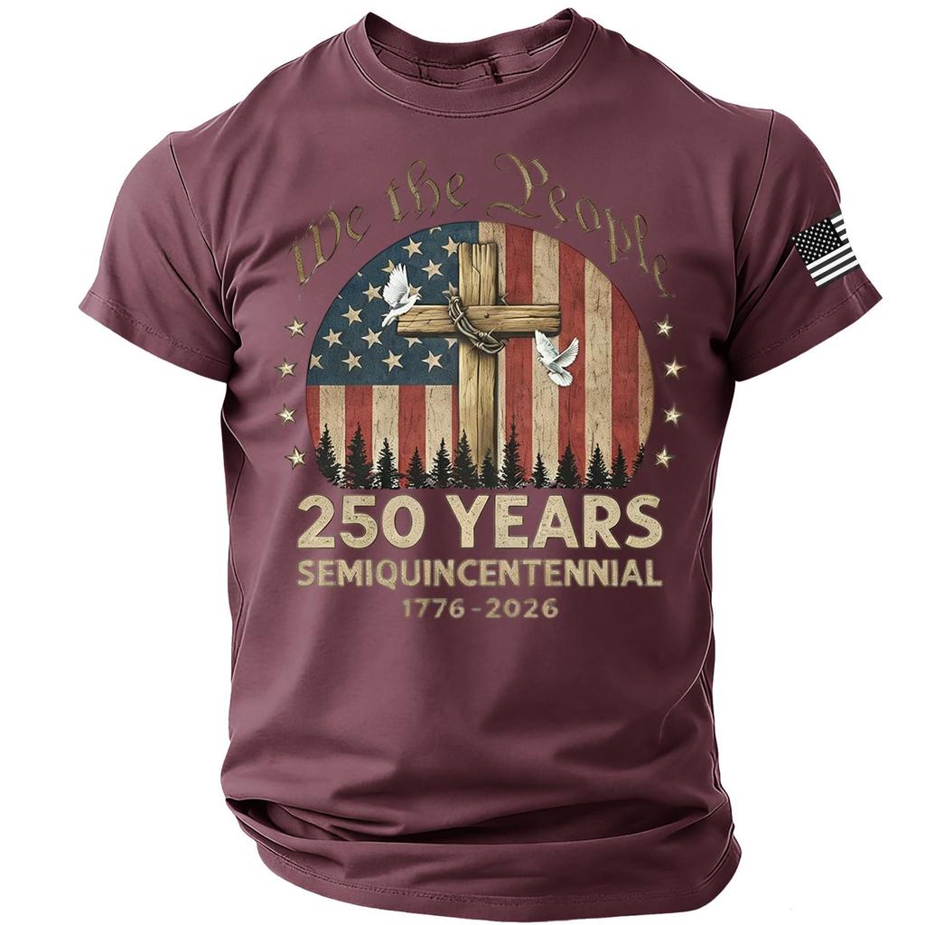 Men’s Short Sleeve Crewneck T Shirt We the People 250 Years Semiquincentennial 1776 2026 Graphic Print Comfortable Fit