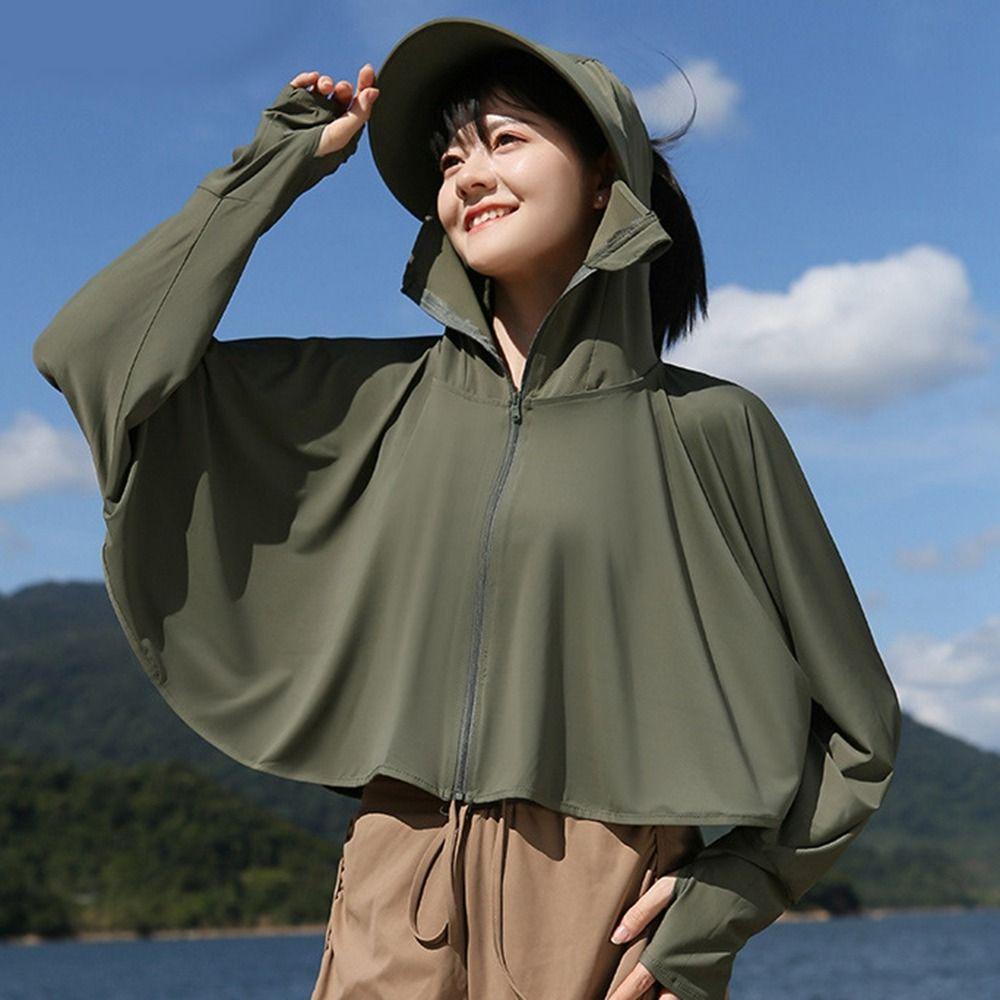 Long Sleeve Sunscreen Hoodie Large Brim Hat Ice Silk Short Jacket Sweet Outdoor Riding Cape Ladies