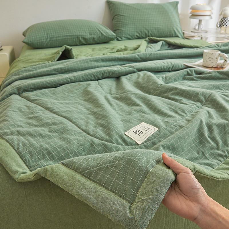 Plaid Print Washable Cotton Summer Cooling Quilt Lightweight Breathable Machine Washable for Student Dorms Single Double Beds Air Conditioner Rooms