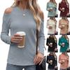 Womens Long Sleeve Cold Shoulder Crew Neck Loose Fit Casual Top Lightweight Textured Fabric Pullover Shirt
