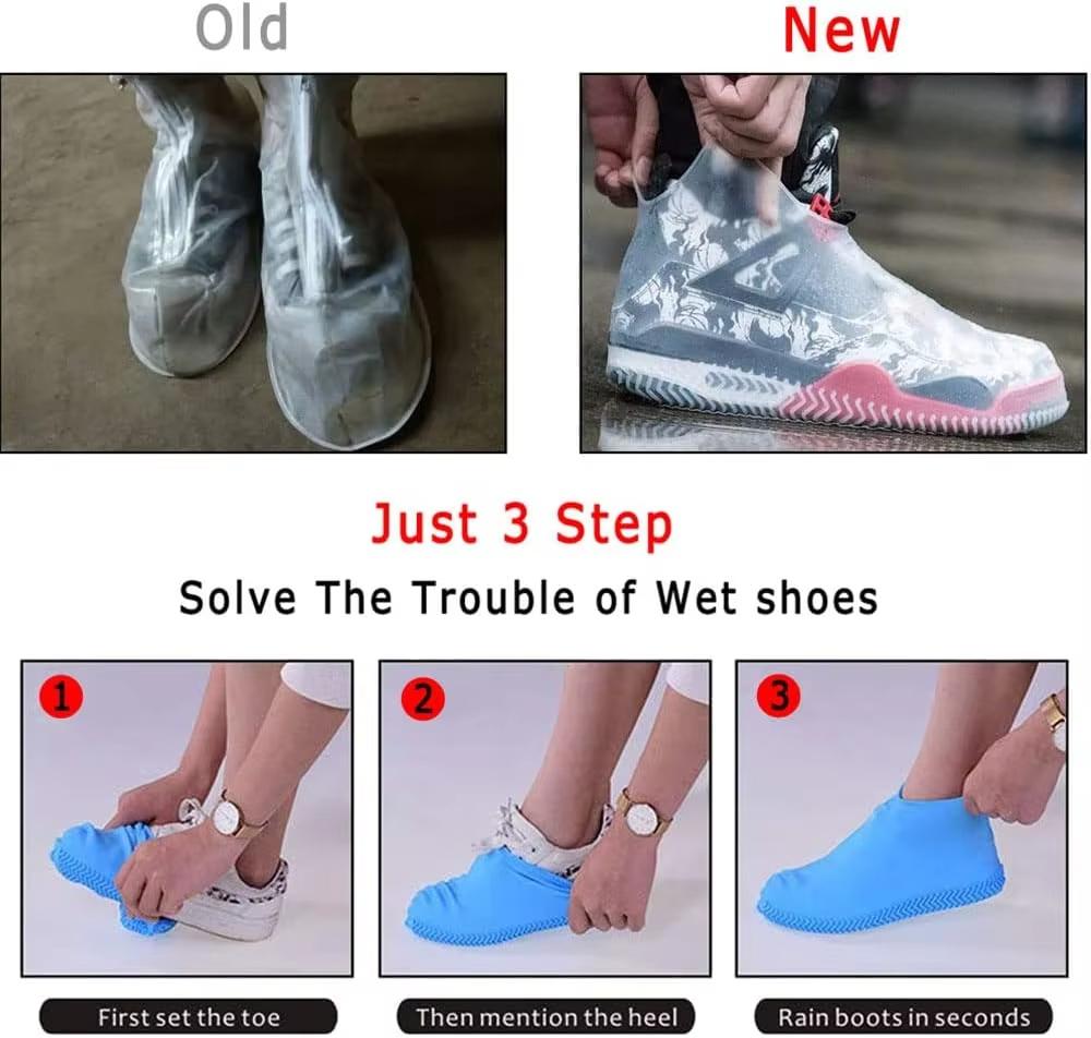 2PC Silicone Shoe Covers Waterproof Reusable Wear-resistant Anti-Slip for Outdoor Rainy Day Unisex Overshoes Weather Accessories