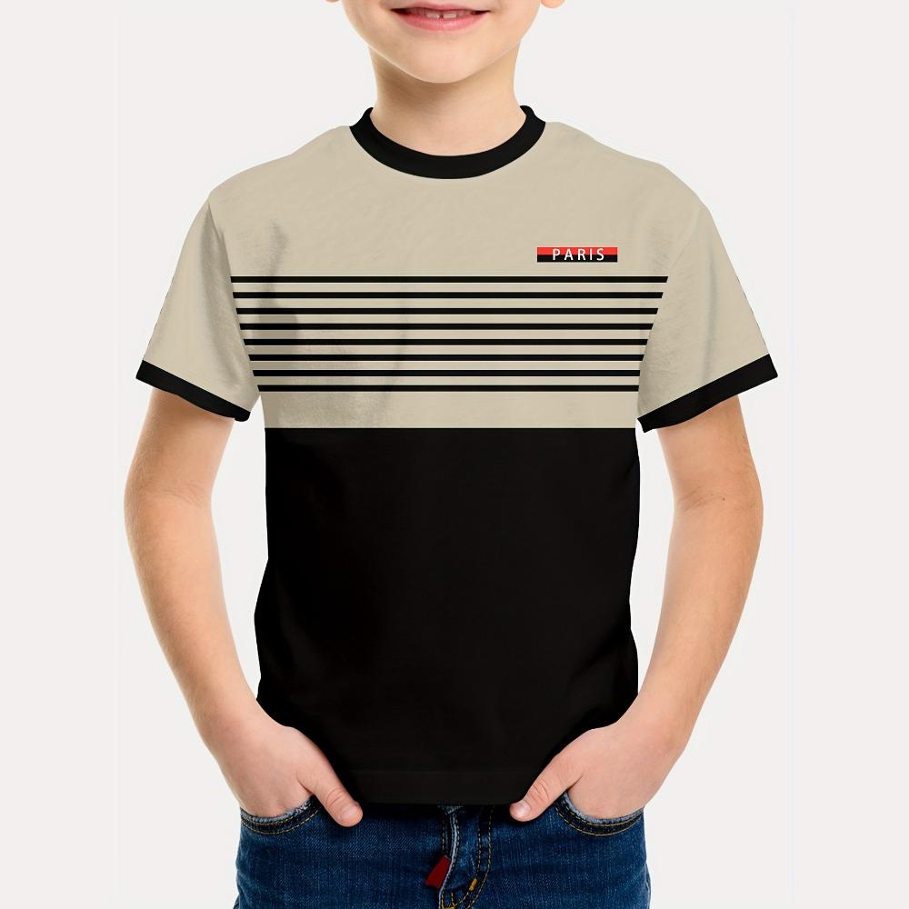 Kids Boys Clothes Simple Paris Letter Print Short Sleeve T Shirt Children Boys  Casual Comfortable Tees Children Top