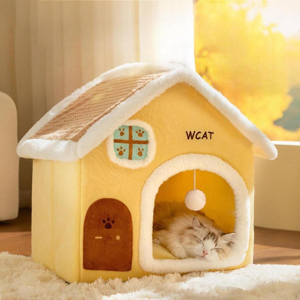 Cat House Activity Center Small Pet Shelter Washable Thickened Cushion Playing Hut Winter Cave