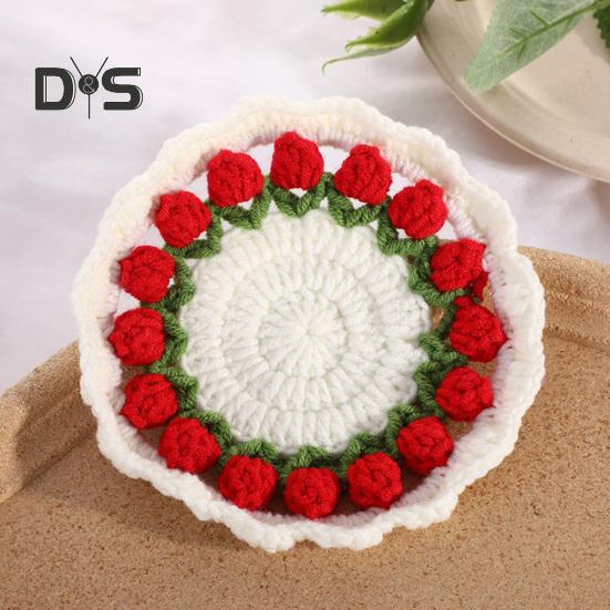 Descanso de Copo Tulipa de Crochê Feito à Mão Almofadas de Flores para Xícaras de Café Chá Multiuso Decoração de Casa Bar e Presente Criativo para Chá de Casa Novos Aniversários