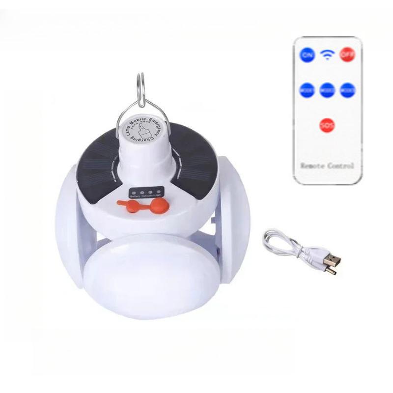 Portable Solar Camping Lantern LED Rechargeable Hanging Tent Lamp, Foldable Football Bulb with Hook Emergency Light for Outdoor Hiking Fishing