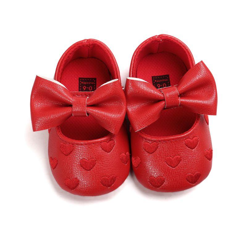 Toddler Girls Big Bowknot Heart Embroidered Soft Sole Anti-slip Baby Shoes