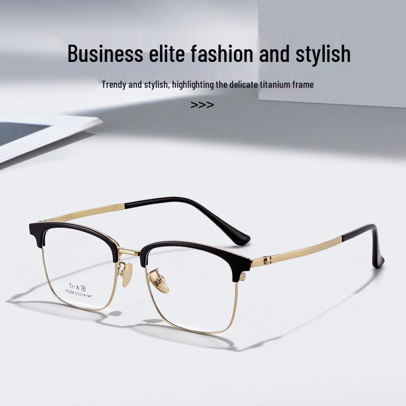 Kemin Men's Titanium Eyebrow Frame: Fashionable, Prescription-Ready Square Design with IP Electroplating - Model 3308.