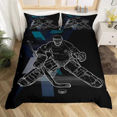 Ensemble Housse de Couette Hockey 2/3 pièces Housse de Couette Sport Hockey Polyester Palet de Hockey Balle King Queen Size Housse de Couette Pour Garçons