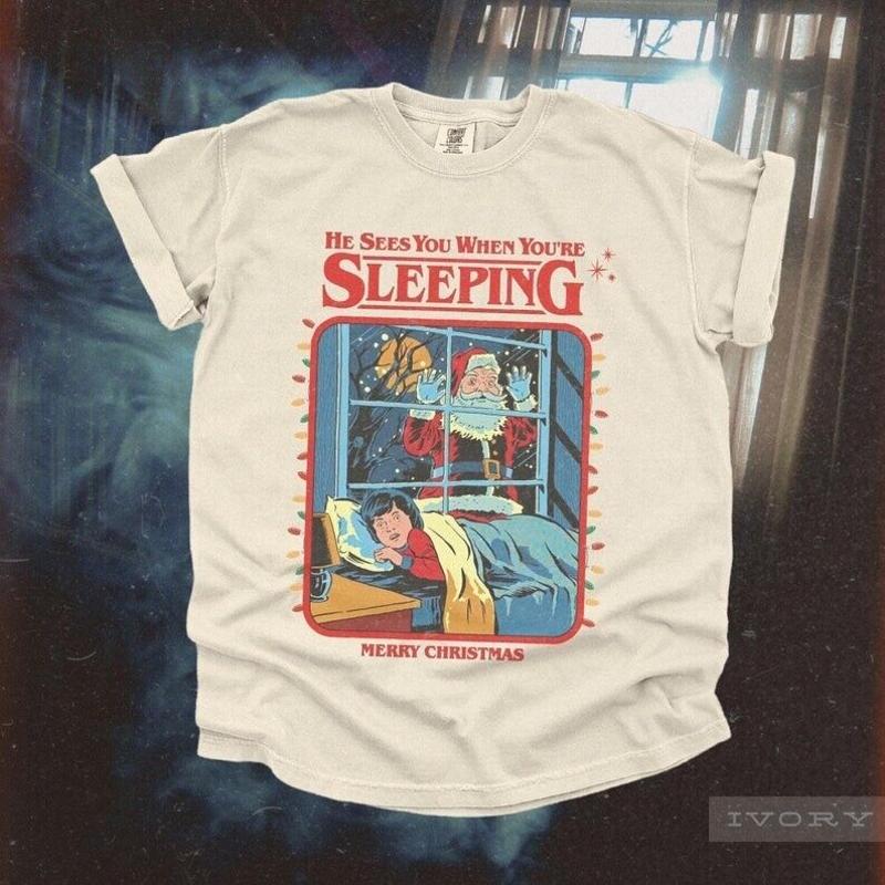 Vintage Creepy Santa T Shirt Ugly Christmas Party Funny 90S S разноцветный