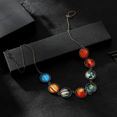 Universe Galaxy Eight Planets Necklace Solar System Moon Star Pendant Natural Stone Beads