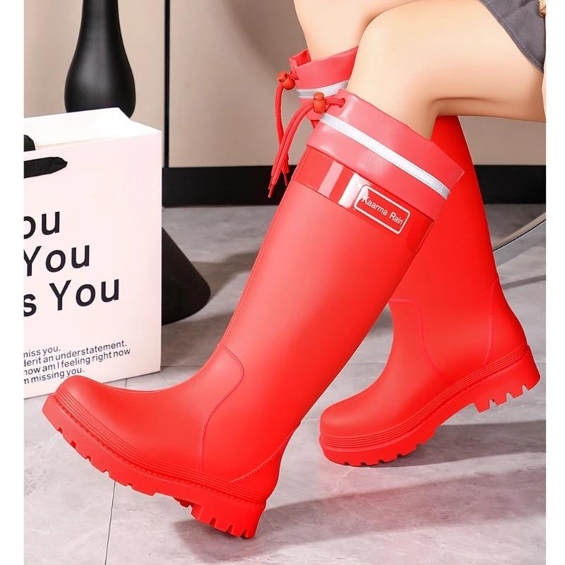 Kadın Yağmur Çizmeleri Moda Orta Baldır Kauçuk Galoş Kışlık Sıcak Pamuklu Yağmur Çizmeleri Kadınlar İçin Su Geçirmez Bahçe Botları Botas Lluvia