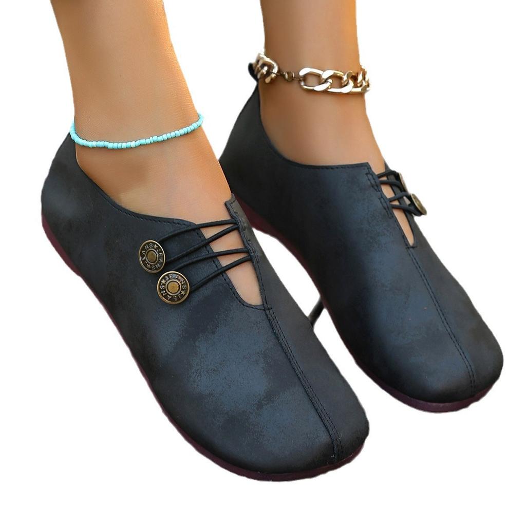 New women's shoes flat-soled mother shoes buckle decoration solid color soft-soled single shoes women's middle-aged and old women's shoes