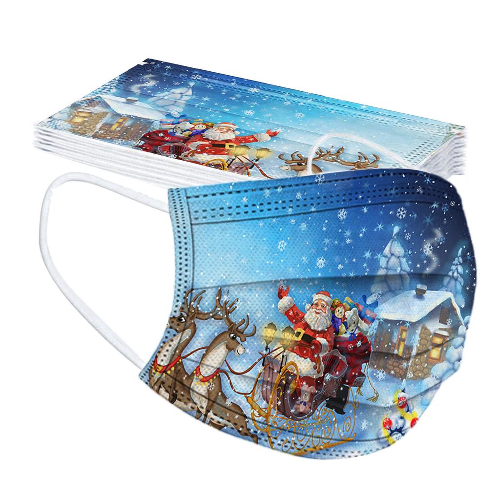 10pc Christmas Print  for  Face Mask Disposable Earloop Mask