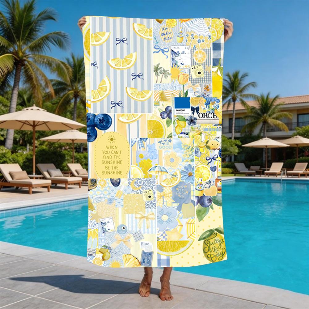 La Dolce Vita Capri Greece Watercolor Collage Beach Towel Soft Washable Seaside Towel For Holiday Swimming