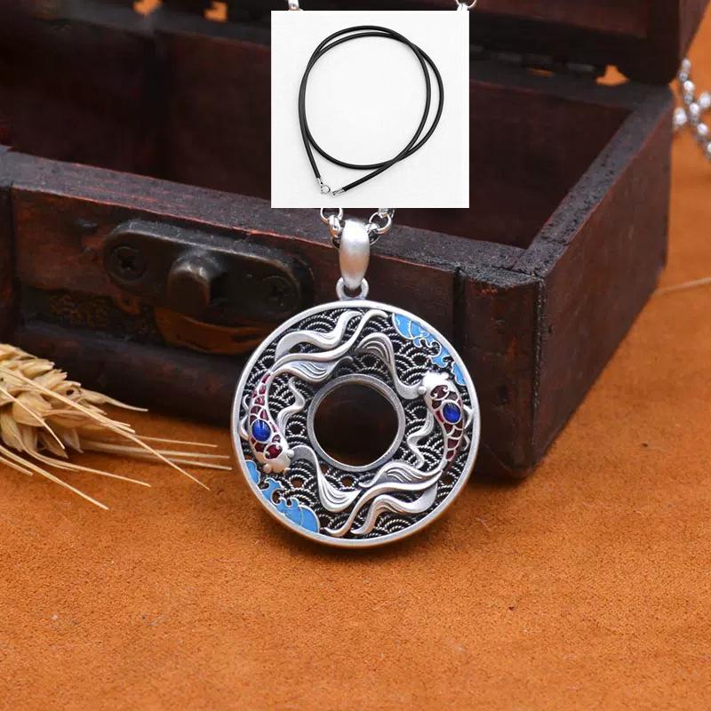Pisces S999 Pure Silver Necklace with Cloisonné Pendant - Retro Chinese Trend