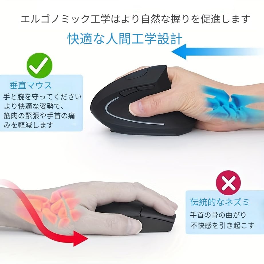 Bluetooth Dual USB Ergonomic Design for Remote Office Compatible with Windows and Mac Mouse, bluet00th, Quiet, 5-Button, Lightweight, 2.4 Connection,