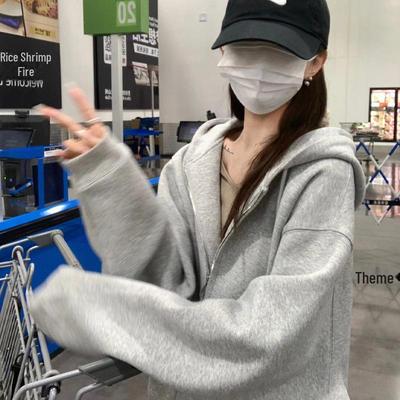 2025 Women's Gray Hooded Zipper Cardigan Sweater - New Autumn Style