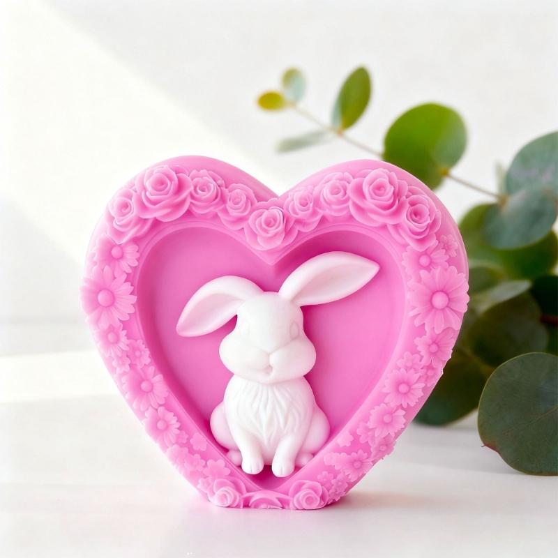 Heart Rabbit Silicone Molds for Candle Soap Chocolate Cake Decoration Multipurpose Silicone Candle Mould for Epoxy Resin