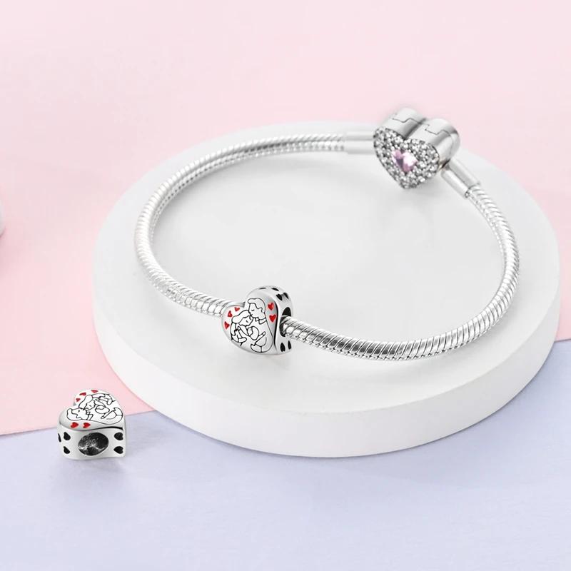 Original Charmscopper Happy Family Parent-Child Heart Beads Fit Charms Platabracelets For Women Jewelry Making Gifts