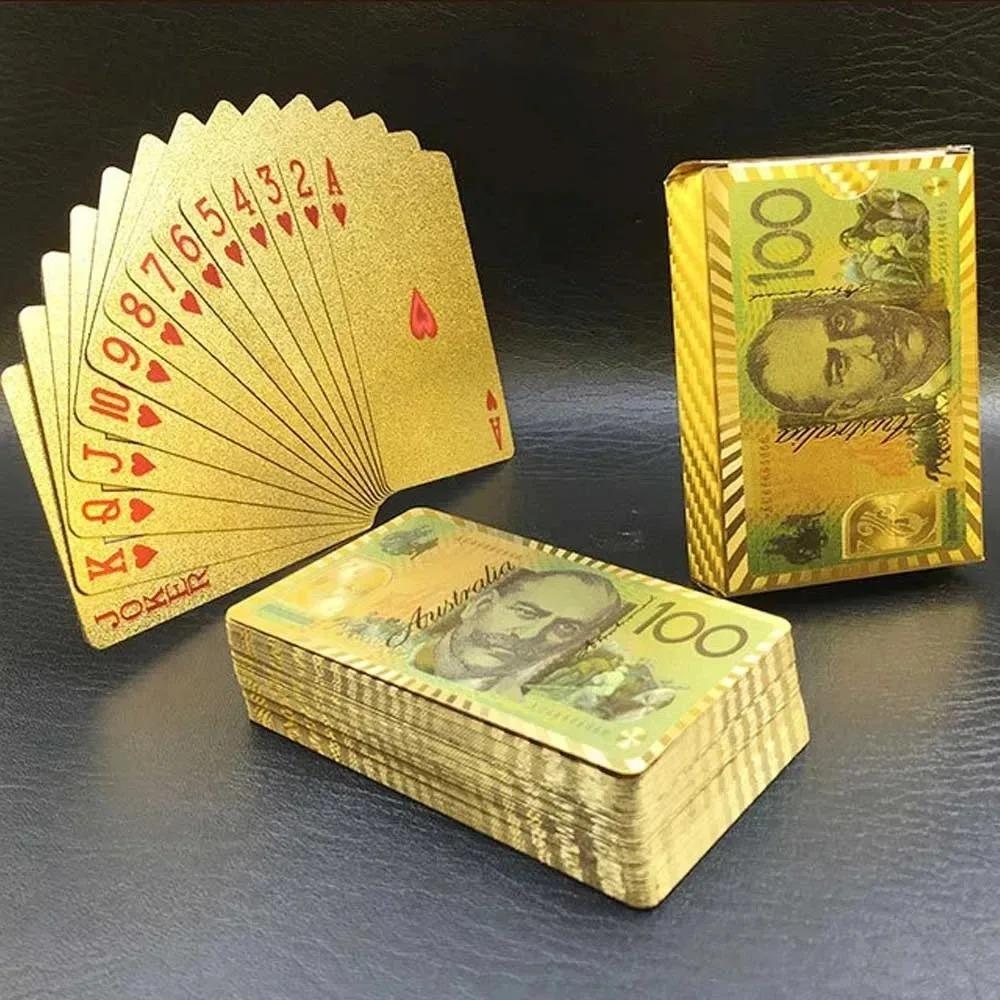 Wasserdichte Plastik-Spielkarten Buntes Gold-Dollar-Design PET/PVC Langlebiges Deck für Sammlung & Kartenspiele