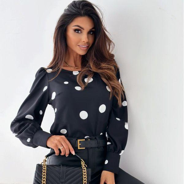 2026 New Women's Polka Dot Long Sleeve Round Neck Autumn Top - European & American Style