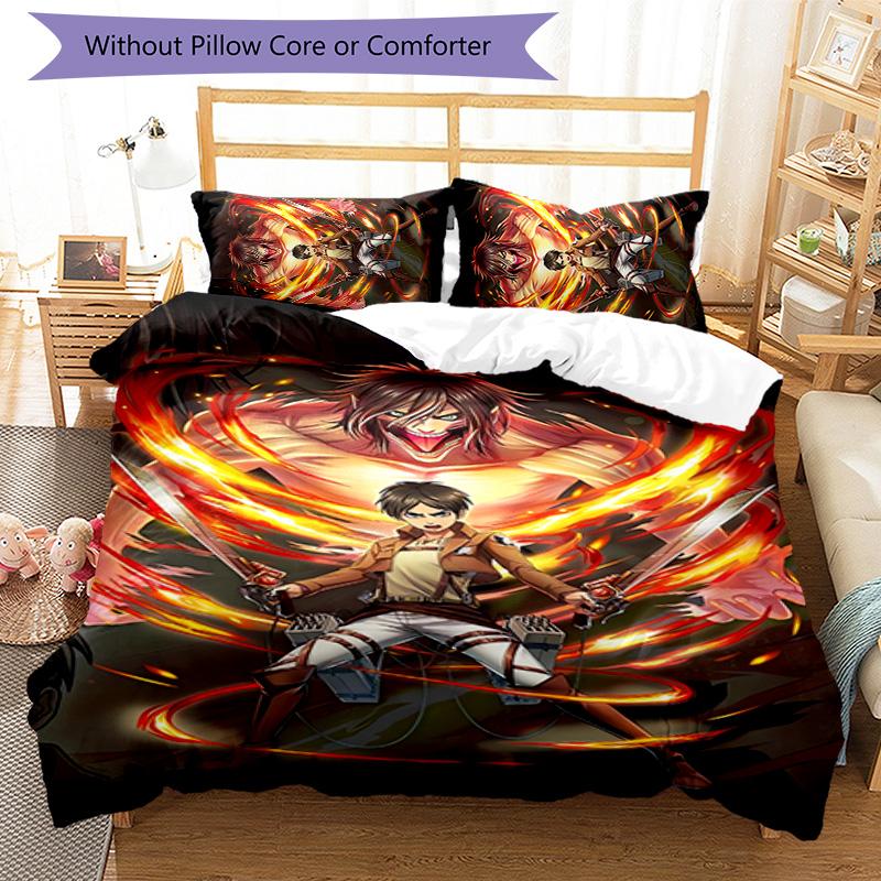 Eren & Mikasa 3pcs Bedding Set Duvet Cover Closure Includes 1 Duvet Cover & 2 Pillowcases for All Seasons Bedroom Home Dorm Decor