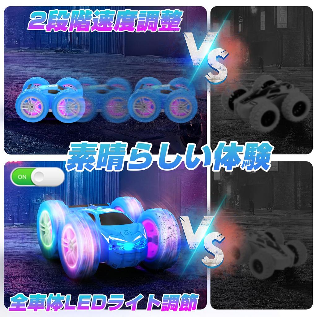 RC Stunt Car for 2 Speed 2 LED RC Birthday Certified in Kids, 4WD, Double-Sided Driving, 360-Degree Rotation, Control, Lights, 2.4GHz, Car, Toy, Boys'