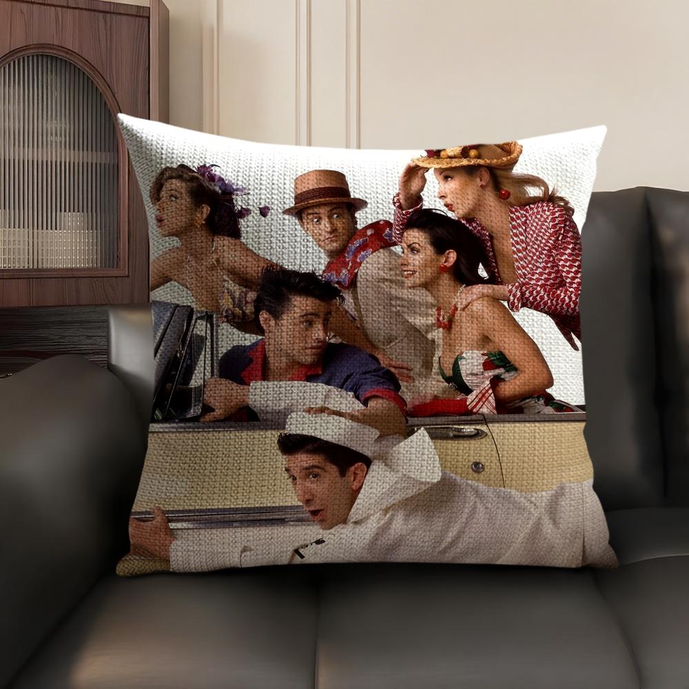 Classic F-Friends Tv Show Cushion Cover Natural Linen Organic Fabric Double-Sided Printing Sofa Home Decor Gift Pillow Case
