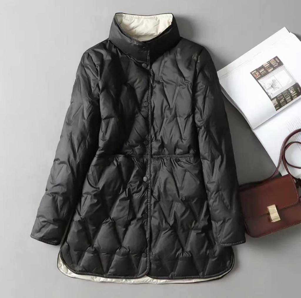 Autumn and Winter Lightweight Down Jacket Women's Mid-length Large Size Double-sided Thin Jacket