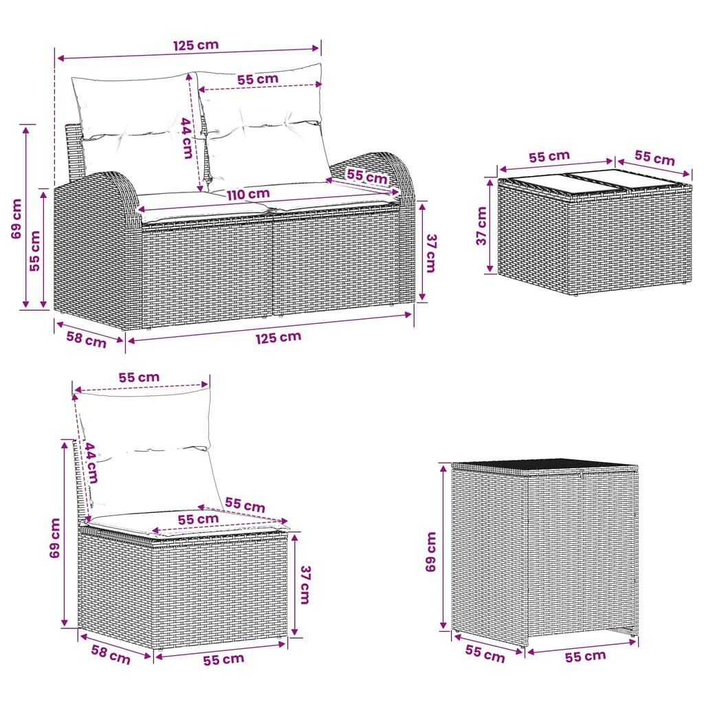 Sofa Set 6 pcs Black Poly Rattan and Steel