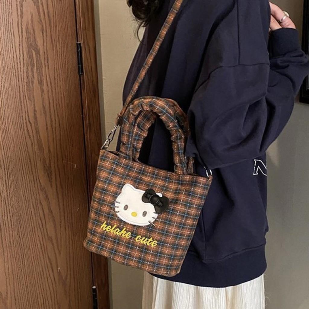 Hello Kitty Canvas Crossbody Bag With Padded Compartments For Casual Outings