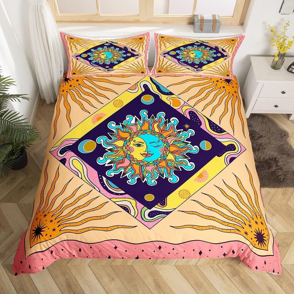 Sun and Moon Psychedelic Duvet Cover Set King Size Geometric Creative Colorful Bedding Children Teenagers Adult Room Decoration