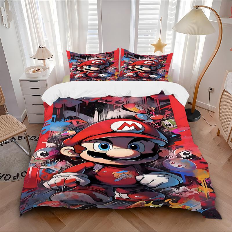 

3pc Mario Bros Bedding Set Guest Room Bedroom Decor Christmas Halloween Decor Birthday and Holiday Gifts- All Seasons 3pcs Quilt 100 135x200cm