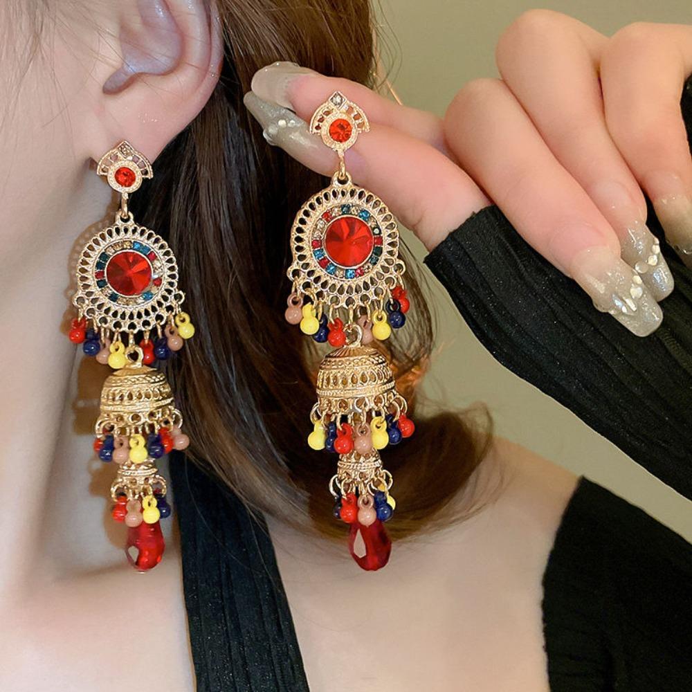 Luxury Bell Tassel Earrings Zinc Zinc Alloy Ethnic Style Ear Studs Rhinestone Pearls Ear Drop Birthday